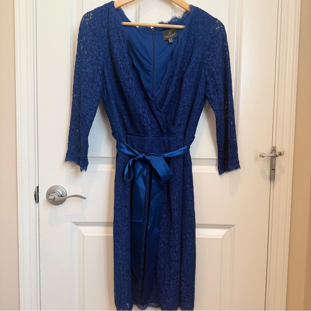 Adrianna Papell Lace Midi Dress Size: US6 Color: Blue Spring/Summer/Events